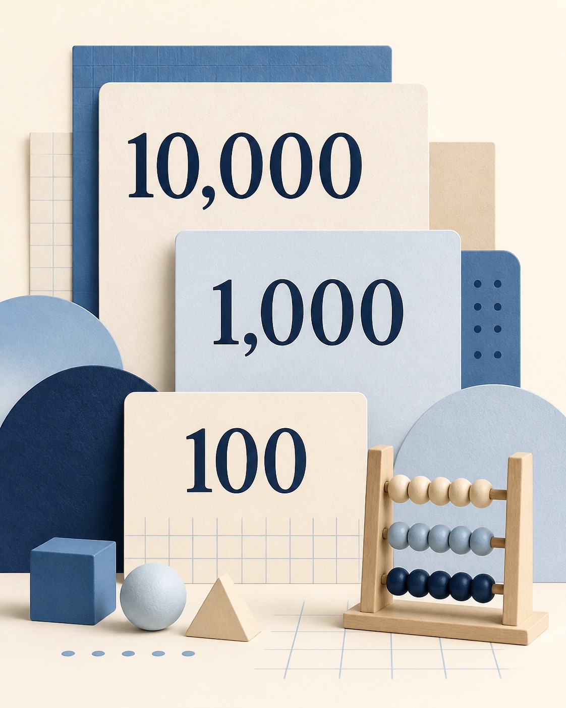 ภาพประกอบการเรียนรู้จำนวน 100, 1,000 และ 10,000 พร้อมลูกคิด